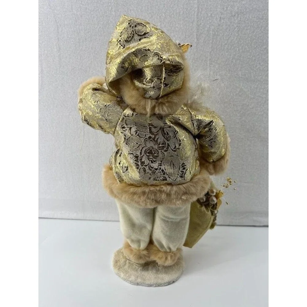 Vintage Kmart Santa Clause Figurine Gold &‎ White Ornate with Bag and Gifts 14